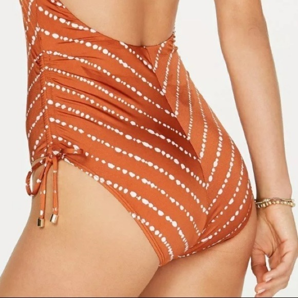 Bar III Dotted Stripe Plunging One Piece Swimsuit - Picture 6 of 11